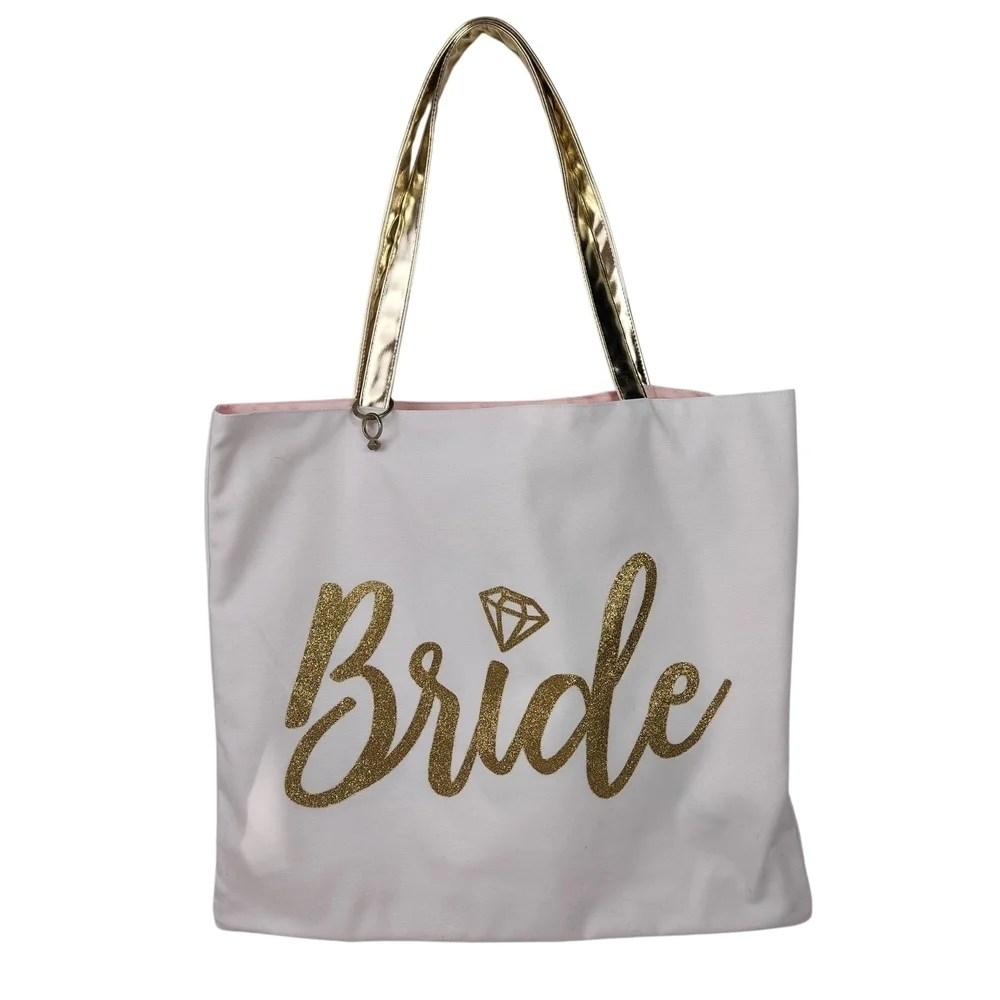 Reversible Tote Bag Bride To Mrs White Pink Gold